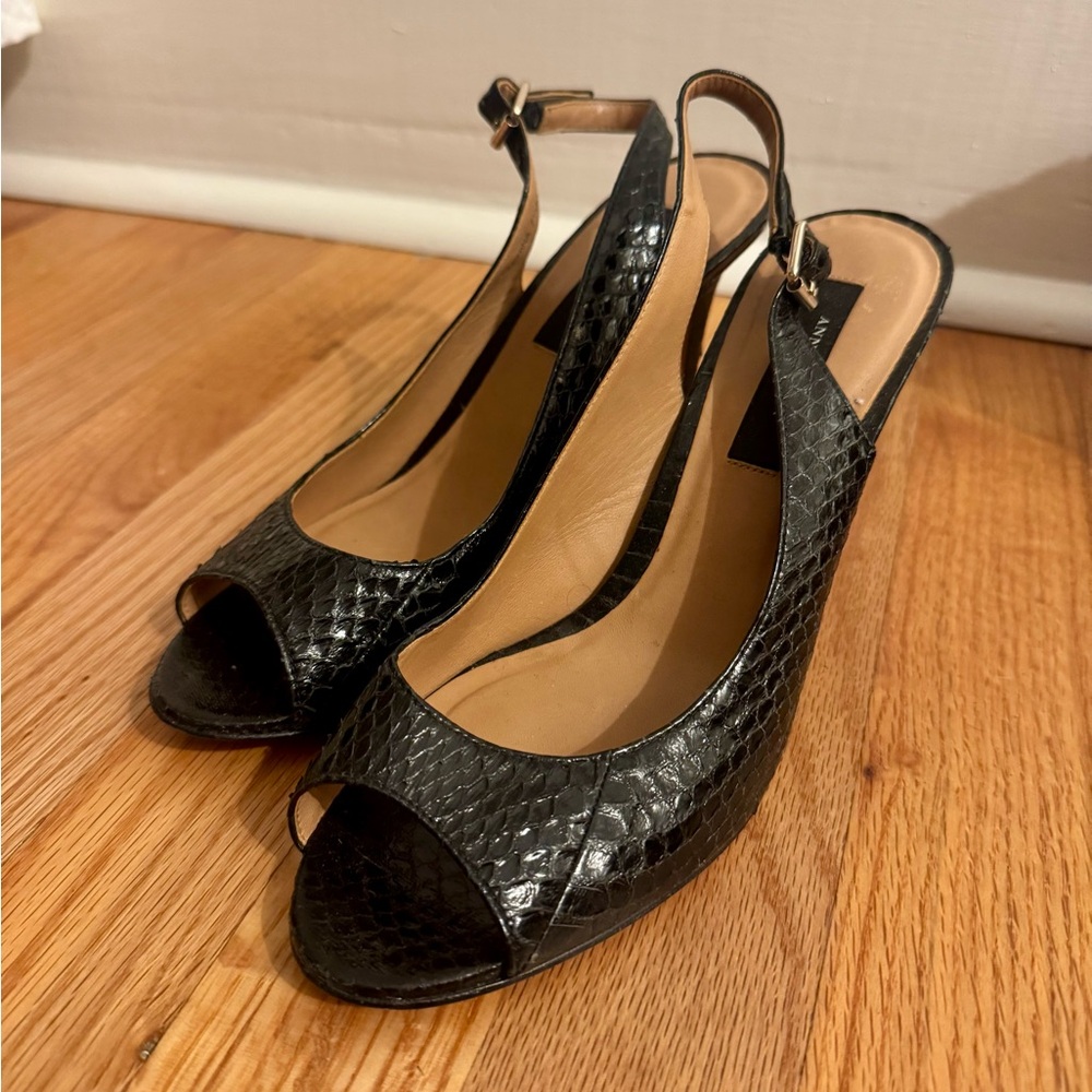 Ann Taylor Black Peep-Toe Wedges